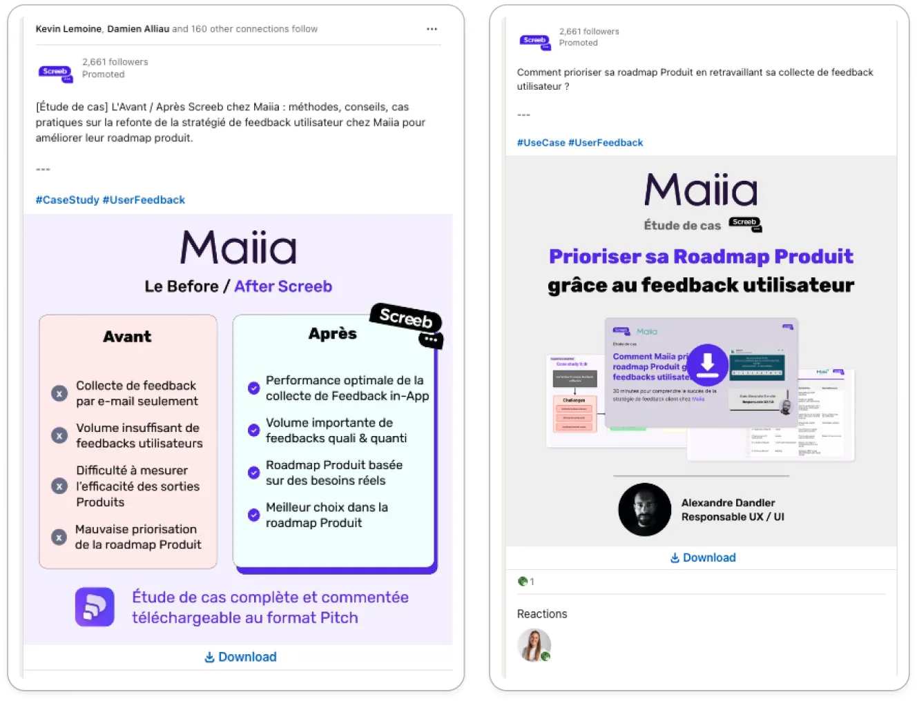 Deux annonces LinkedIn Lead Gen pour l'étude de cas Maiia