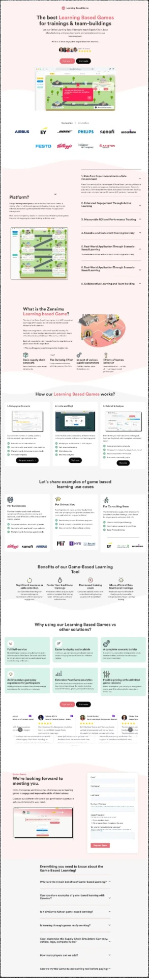 Landing page complète Learning Based Games de Zensimu