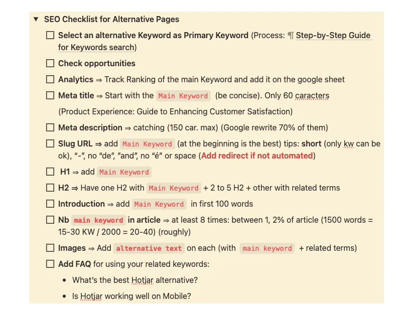Checklist SEO pour les pages Alternatives