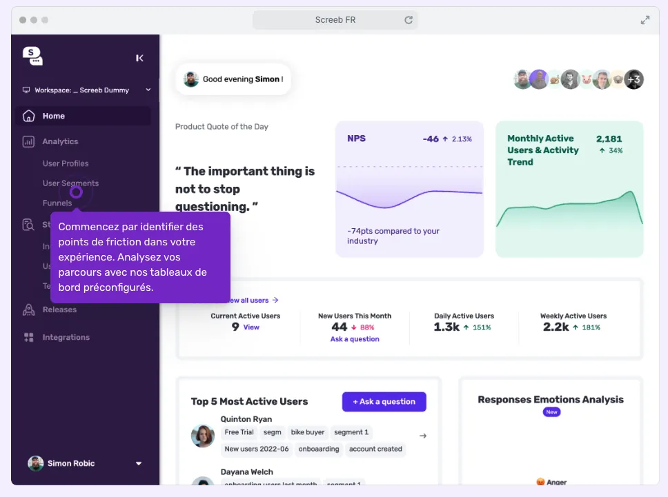 Interface de l'application Screeb