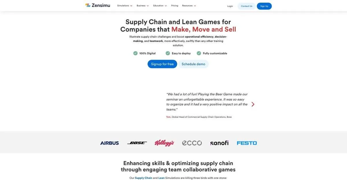 Page Solutions pour les entreprises de Zensimu avec témoignage Bose