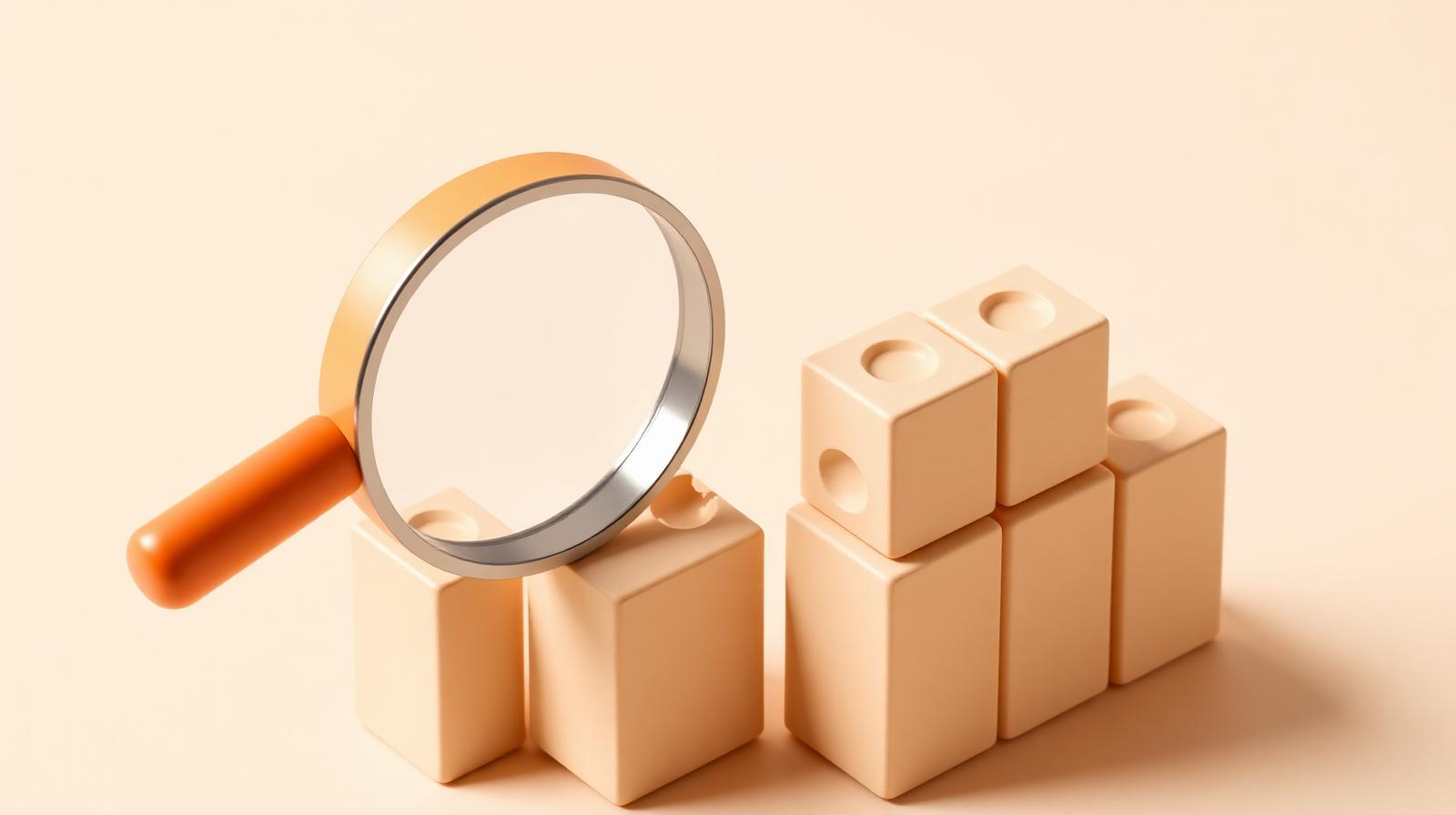 Loupe orange en pâte à modeler inspectant des blocs beiges