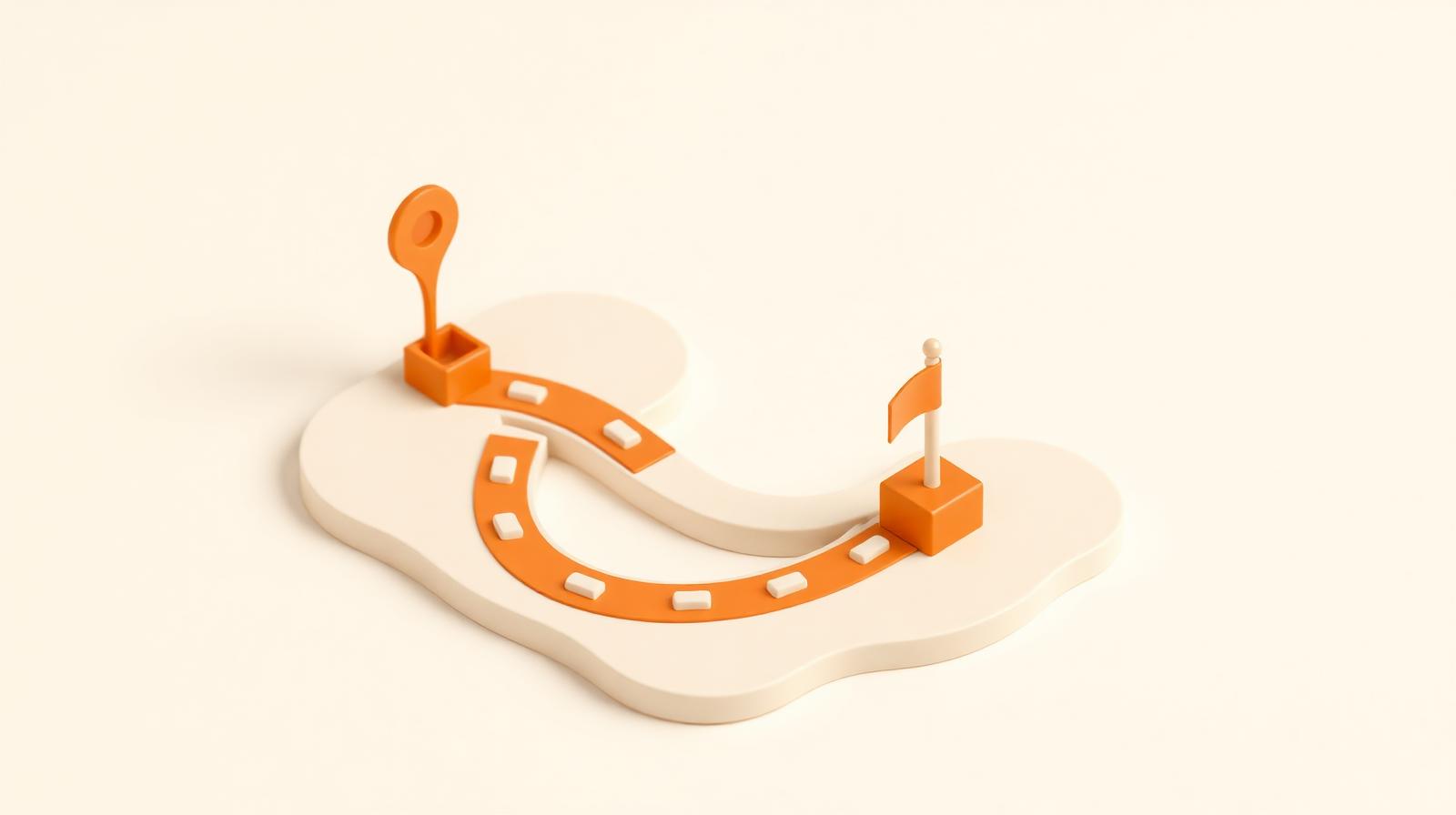 Roadmap 3D en pâte à modeler avec drapeau orange à l'arrivée