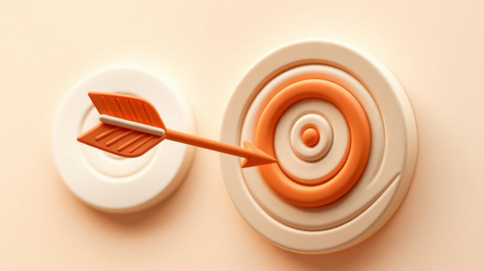 Flèche orange en pâte à modeler ratant une cible beige