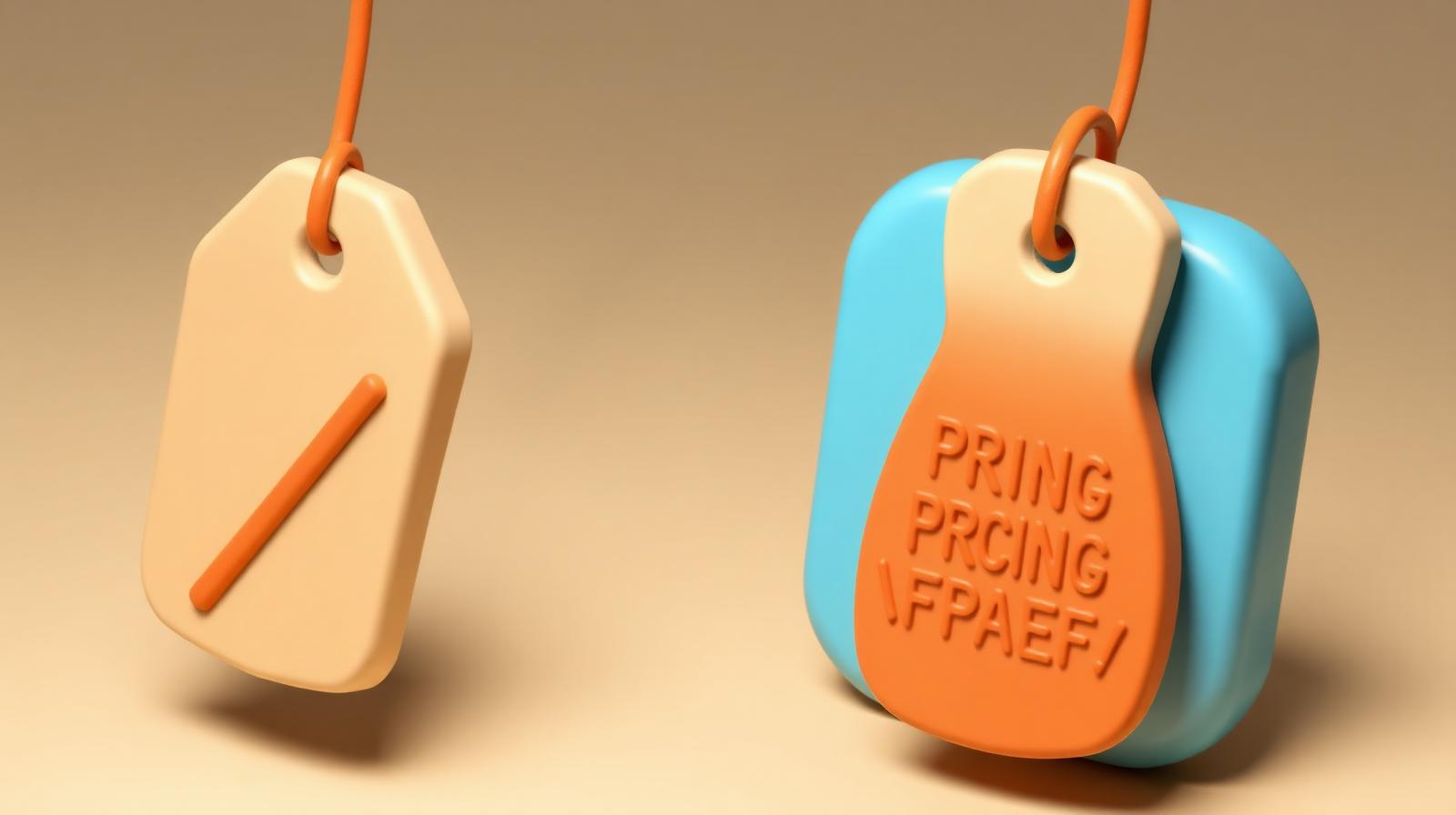 Étiquettes de prix 3D en pâte à modeler — une barrée, une orange prominente