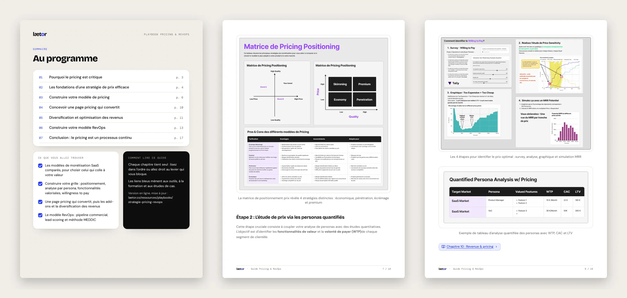 Trois pages tirés de le guide : Stratégie de pricing et RevOps pour SaaS B2B